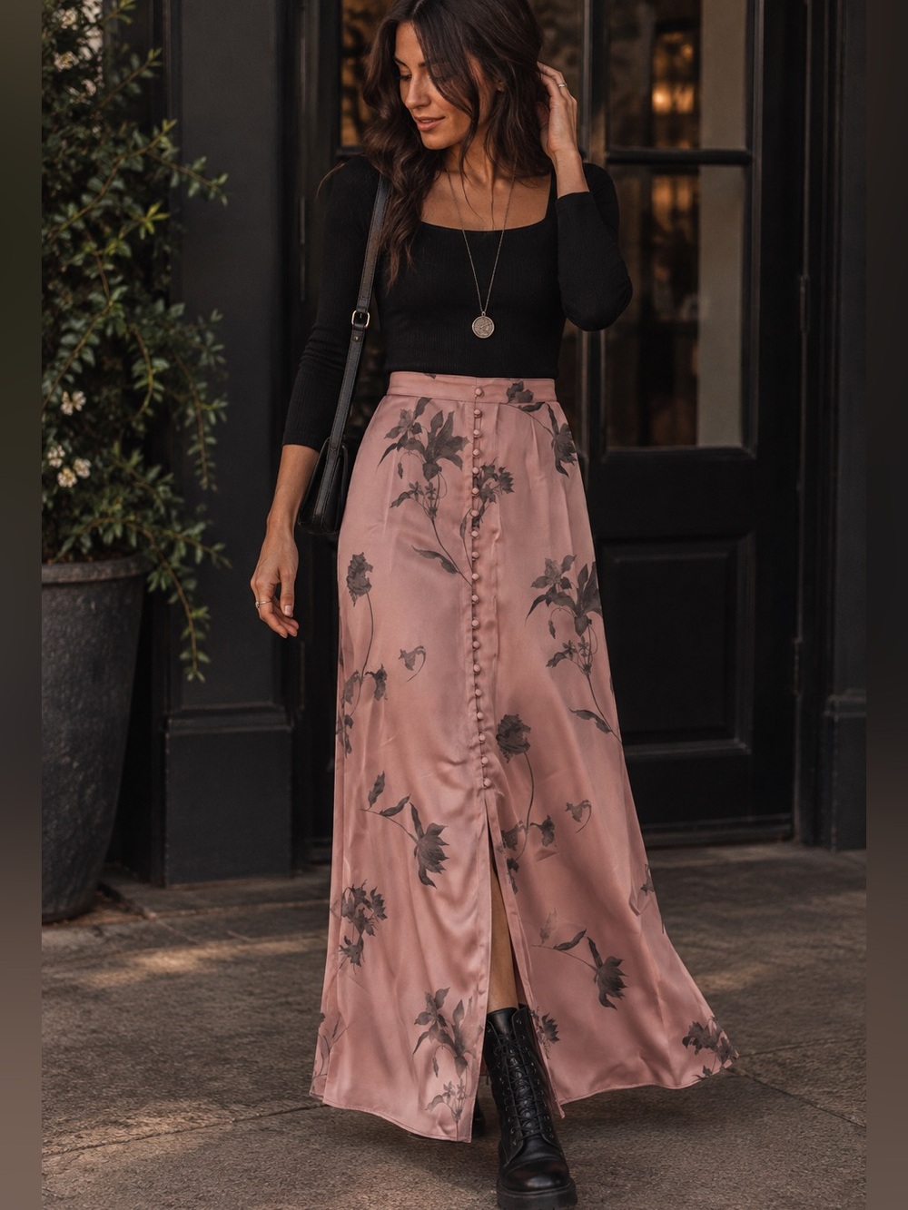 Club Monaco Pink Dark Floral Maxi Skirt Practical Magic Romantic Silky